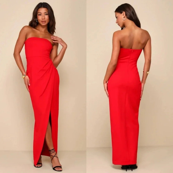 Lulu's Dramatic Sensation Red Strapless Tulip Maxi Dress XL Wedding Party Guest - Picture 1 of 11